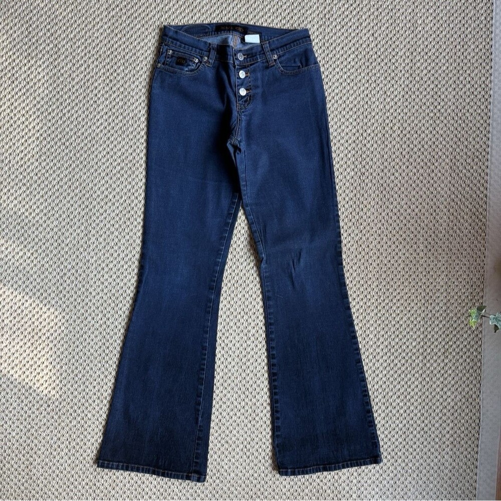 NWOT BONGO Let Me B Button Fly Jeans Jr 7 Low Rise Bareback Leather Patch 28x30